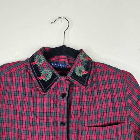 Karen Scott vintage christmas wreath long sleeve button down size ps - Picture 5 of 7
